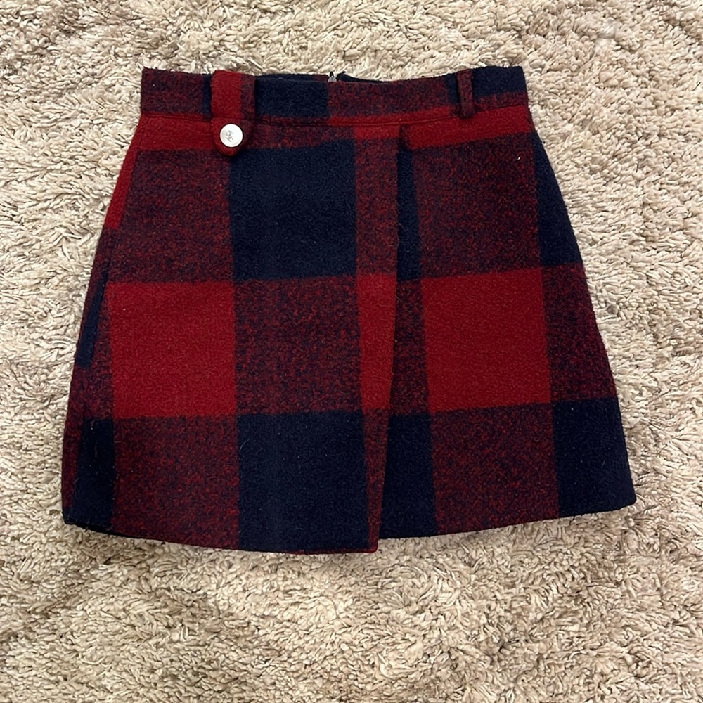Plaid asymmetrical front layer skirt